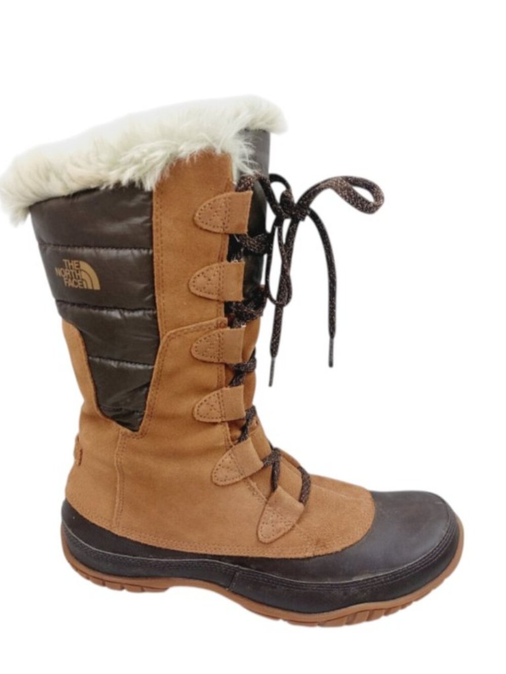The North Face Women's Brown Nuptse Purna Leather Cozy Mid Snow Boots Size 9